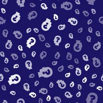 White Human head with question mark icon isolated seamless pattern on blue Stockillustratie