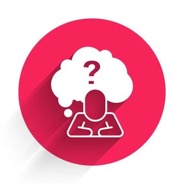 White Human head with question mark icon isolated with long shadow. Red circle イラスト素材