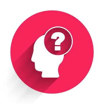 White Human head with question mark icon isolated with long shadow. Red circle イラスト素材