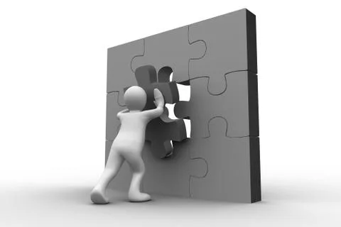 White human representation solving jigsaw puzzle Stock Illustration