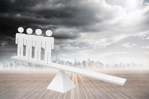 White human resource scales in front of city Ilustración de archivo
