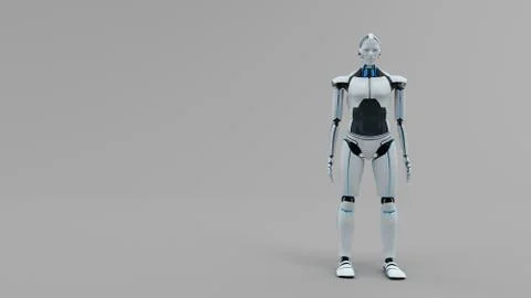 White humanoid robot on the gray background. 3d illustration. Stock Illustration
