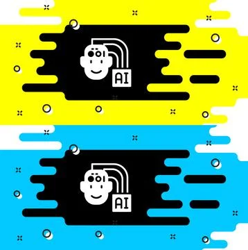 White Humanoid robot icon isolated on black background. Artificial intelligence Illustrazione stock