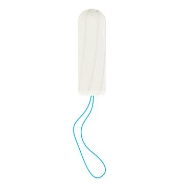 White hygiene tampon with blue string. 3D rendering Illustrazione stock