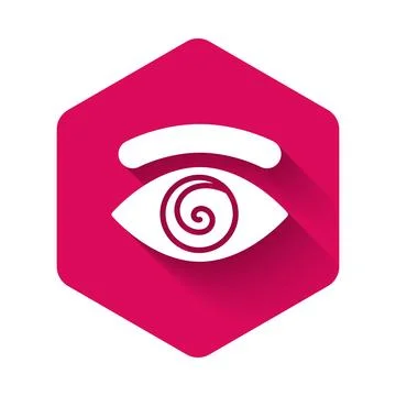 White Hypnosis icon isolated with long shadow. Human eye with spiral hypnot.. Stockillustratie