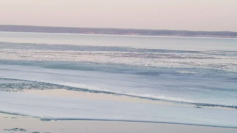 White ice floats on the river Video stock 128407078