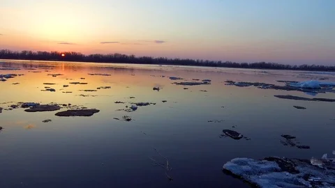 White ice floes floating on the river Stock Footage 88506482