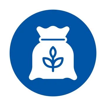 White Icon of a Bag with a Leaf on a Blue Circular Background Stock Illustration