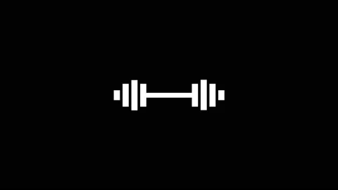 White icon of barbell appears on a black background. Video stock 228037869