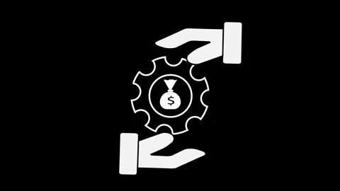 White Icon of Hands Protecting Gear with Money Bag and Dollar Sign cogwheel.. Stock Footage 340998316