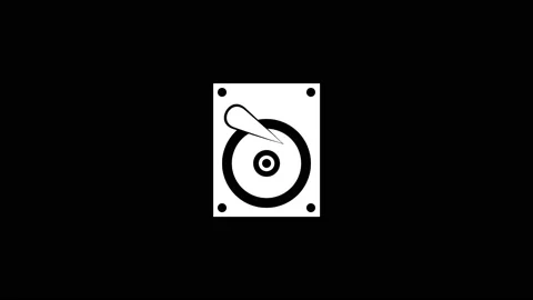 White icon of hard drive appears on a black background. Stock Footage 218295620