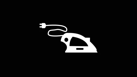 White icon of iron appears on a black background. Stock Footage 212909156