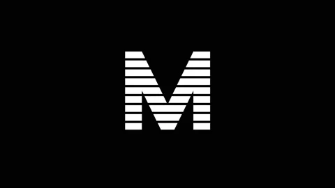 White icon of M appears on a black background. Stock Footage 201396172