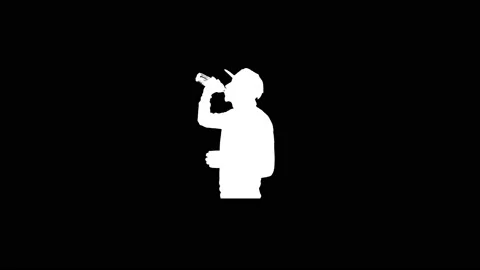 White icon of man drinks water appears on a black background. Stock Footage 218295789