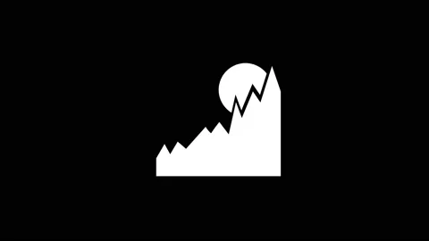 White icon of moon behind the mountains appears on a black background. Stock Footage 216797641