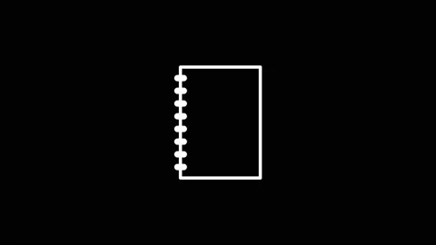 White icon of notebook appears on a black background. Stock Footage 221169181