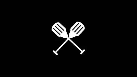 White icon of oars appears on a black background. Stock Footage 212907779