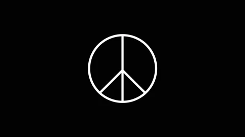 White icon of peace appears on a black background. Stock Footage 218295573