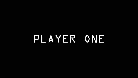 White icon of PLAYER ONE words appears on a black background. Stock Footage 201396287