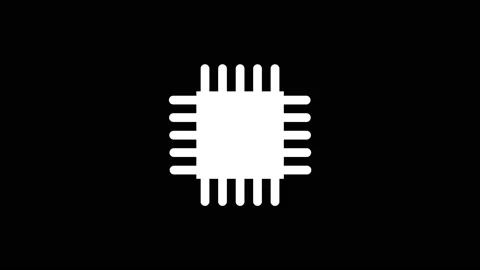 White icon of processor appears on a black background. Stock Footage 219265743