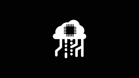 White icon of processor in the cloud appears on a black background. Stock Footage 218295776