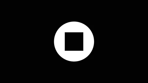 White icon of stop button appears on a black background. Stock Footage 201396573
