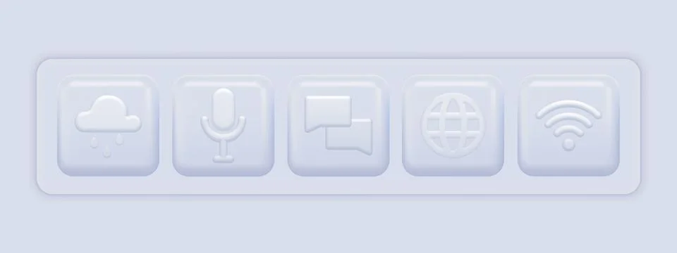 White Icons Basic Set. UI App 3d Buttons Stock Illustration