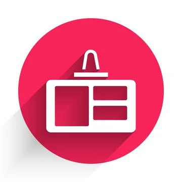 White Identification badge icon isolated with long shadow background. It can be Stock Illustration