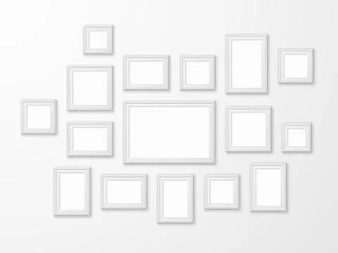 White image frames. Realistic picture frame in different forms mockups, art イラスト素材