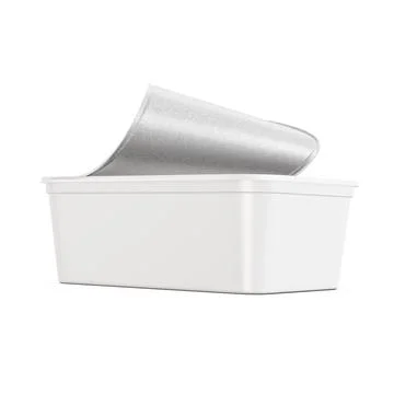 A white image of a Half Opened Butter Tub isolated on a white background Stock Illustration