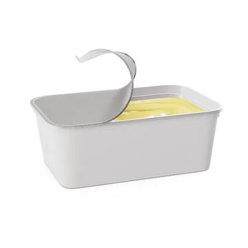 A white image of a Half Opened Butter Tub isolated on a white background Stock Illustration