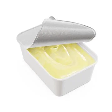 A white image of a Half Opened Butter Tub isolated on a white background Stock Illustration