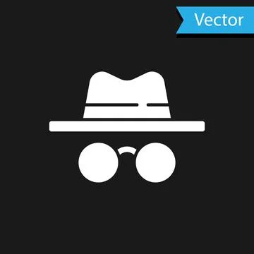 White Incognito mode icon isolated on black background. Vector Stock Illustration