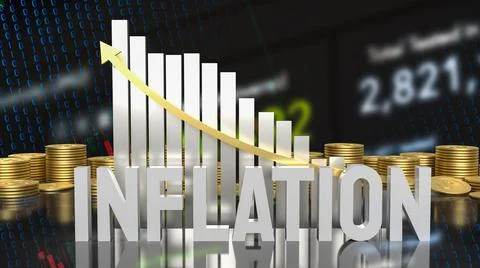 The white inflation text and  chart  for business concept 3d rendering Stock Illustration