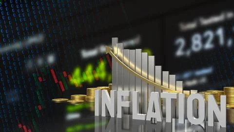 The white inflation text and chart for business concept 3d rendering Stock Illustration