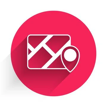 White Infographic of city map navigation icon isolated with long shadow. Mobile Illustrazione stock