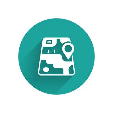White Infographic of city map navigation icon isolated with long shadow. Mobile Illustrazione stock