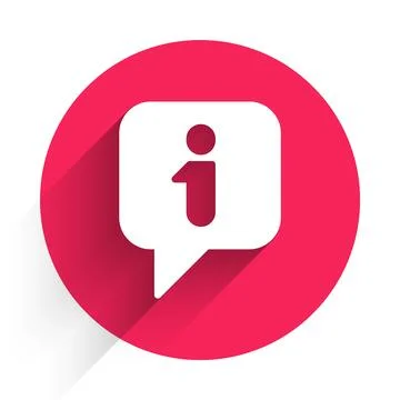 White Information icon isolated with long shadow background. Red circle but.. 스톡 일러스트