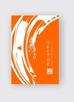 White ink brush stroke on orange background. Japanese style. Stock Illustration