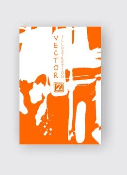 White ink brush stroke on orange background. Japanese style. Stock Illustration