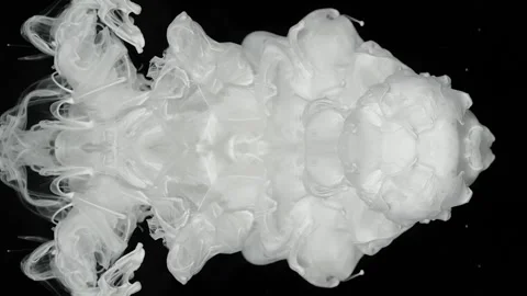 White ink drifts through black space as a mirrored spectral creature Stock Footage 338110085