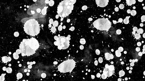 White ink splatter grunge texture on black background with noise Video stock 327320722