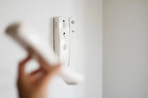 White intercom on the wall 写真素材