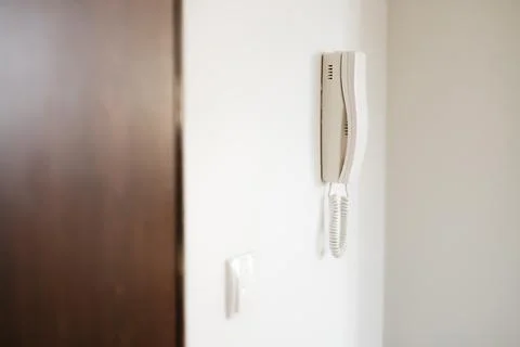 White intercom on the wall 写真素材