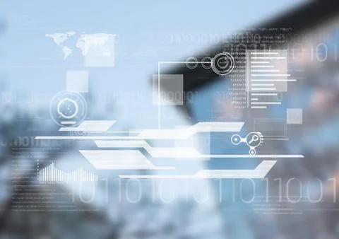 White interface against blurry building Ilustración de archivo