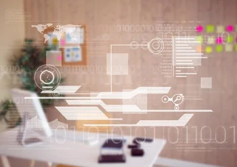 White interface against blurry office Illustrazione stock