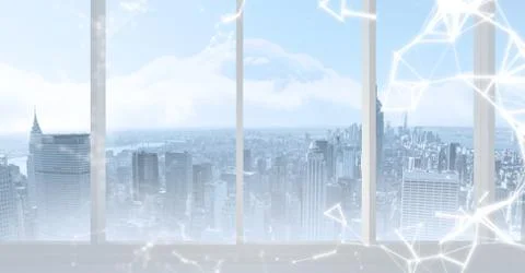 White interface against window and skyline Stock Illustration