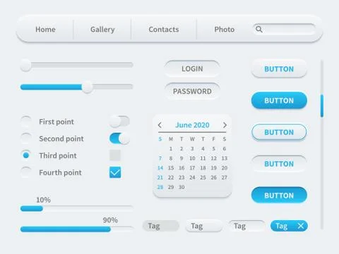 White interface elements. Universal ui template for mobile applications and web Stock Illustration