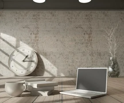 White interior and computer Illustrazione stock
