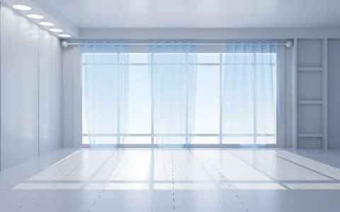 White interior building with windows, 3d rendering. Stock Illustration